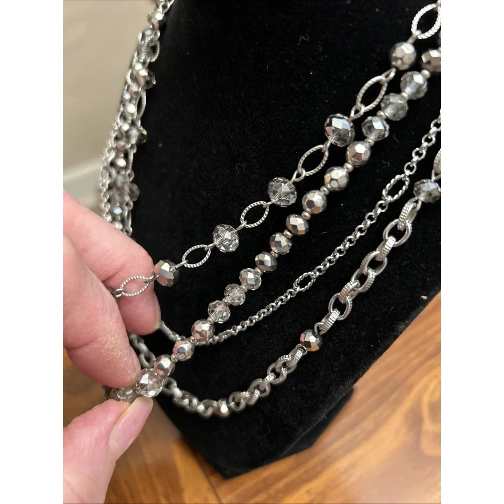 Whit House Black‎ Market Silver Tone Rhinestone Strand Necklace